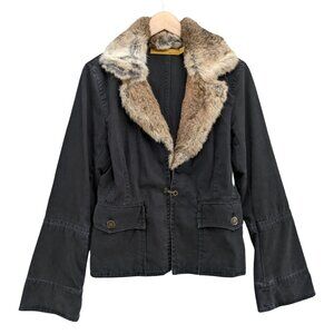 Twill Twenty Two Blazer Jacket Womens Black Faux Fur Trim Pockets Size L